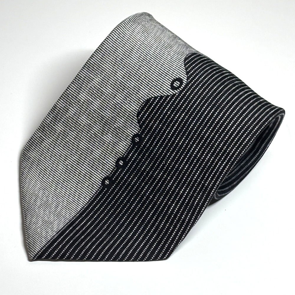 Rafael Necktie Mens OS Gray Black Silk Wavy Abstract Micro Stripe Modernist